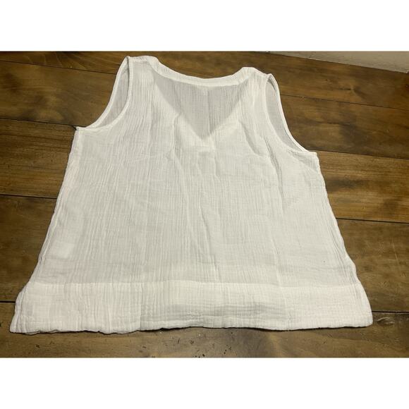 Faherty Dune Organic Cotton Gauze Top Women's Medium White Sleeveless Popover - Picture 7 of 8